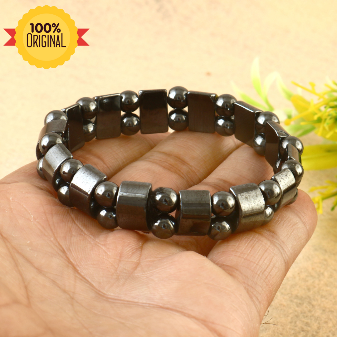 Double Layer Natural Hematite Bracelet – Magnetic Look Healing Stone for Men & Women