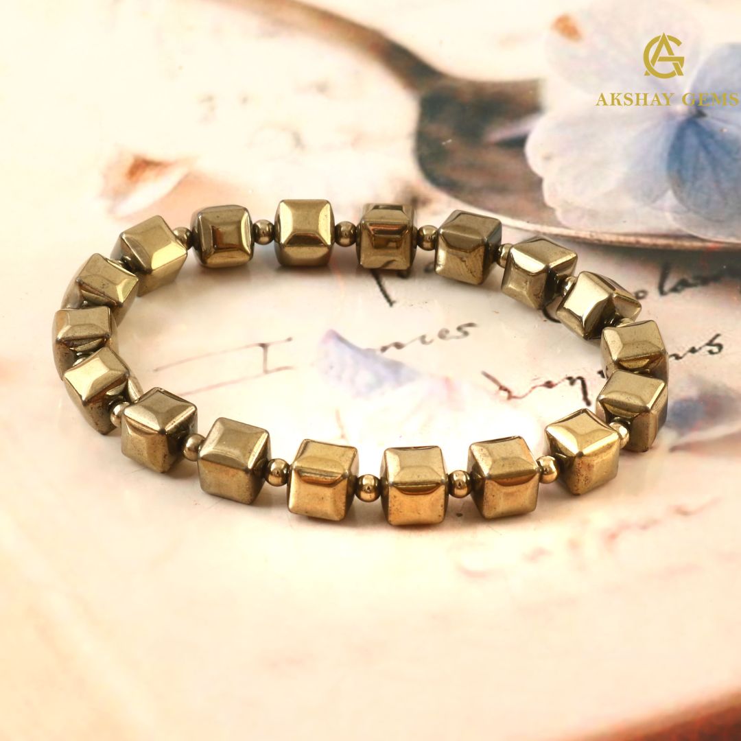Golden Pyrite Cube Bracelet – Wealth & Protection Crystal Jewelry