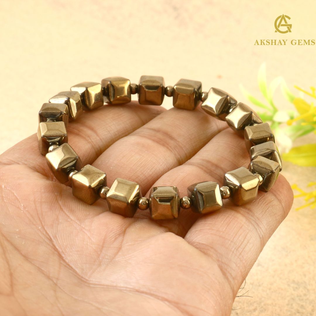 Golden Pyrite Cube Bracelet – Wealth & Protection Crystal Jewelry