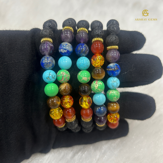 7 Chakra + lava Bracelet