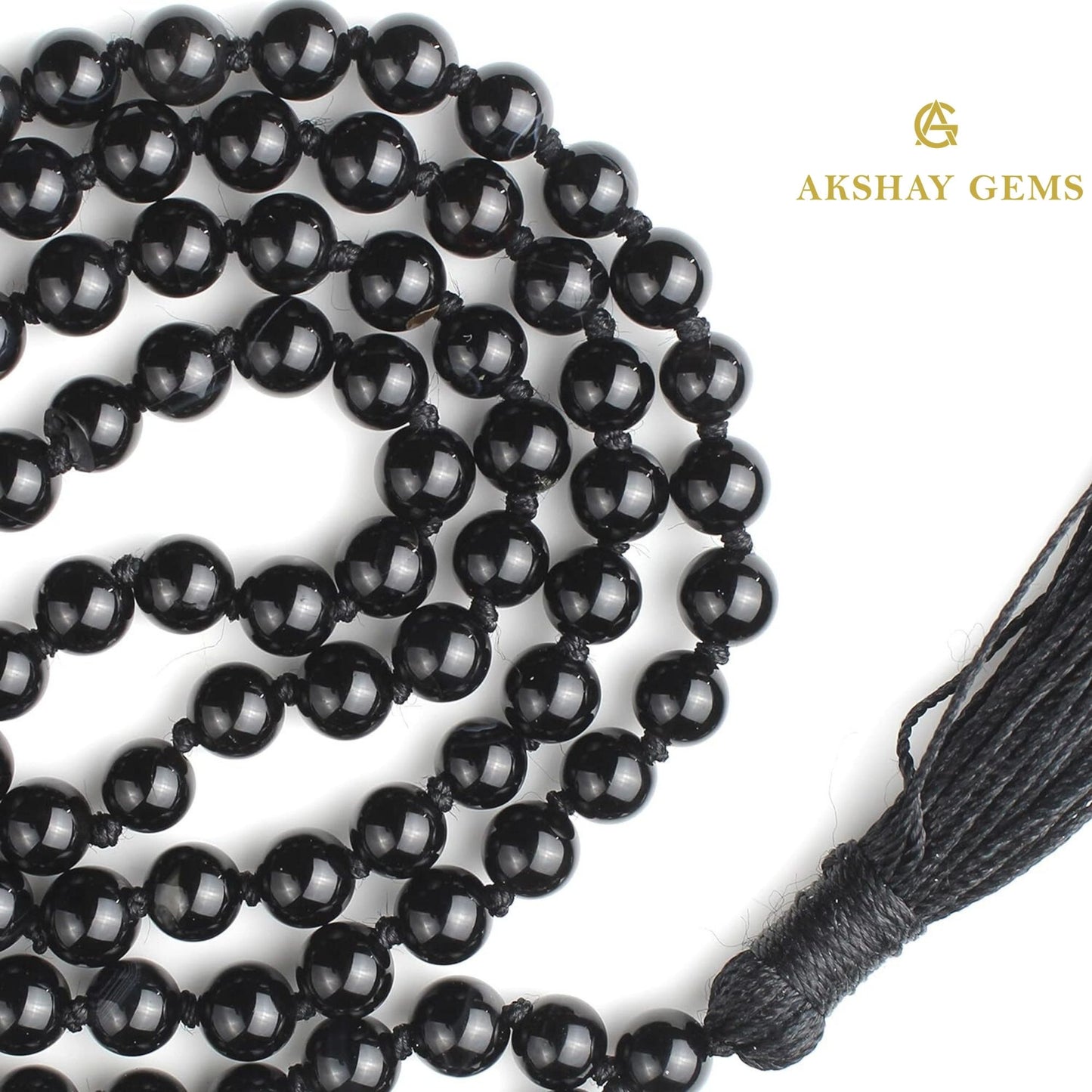 Black Obsidian Mala Necklace Knotted 108 Mala Beads, 108 Prayer Beads, Buddhist Meditation Mala