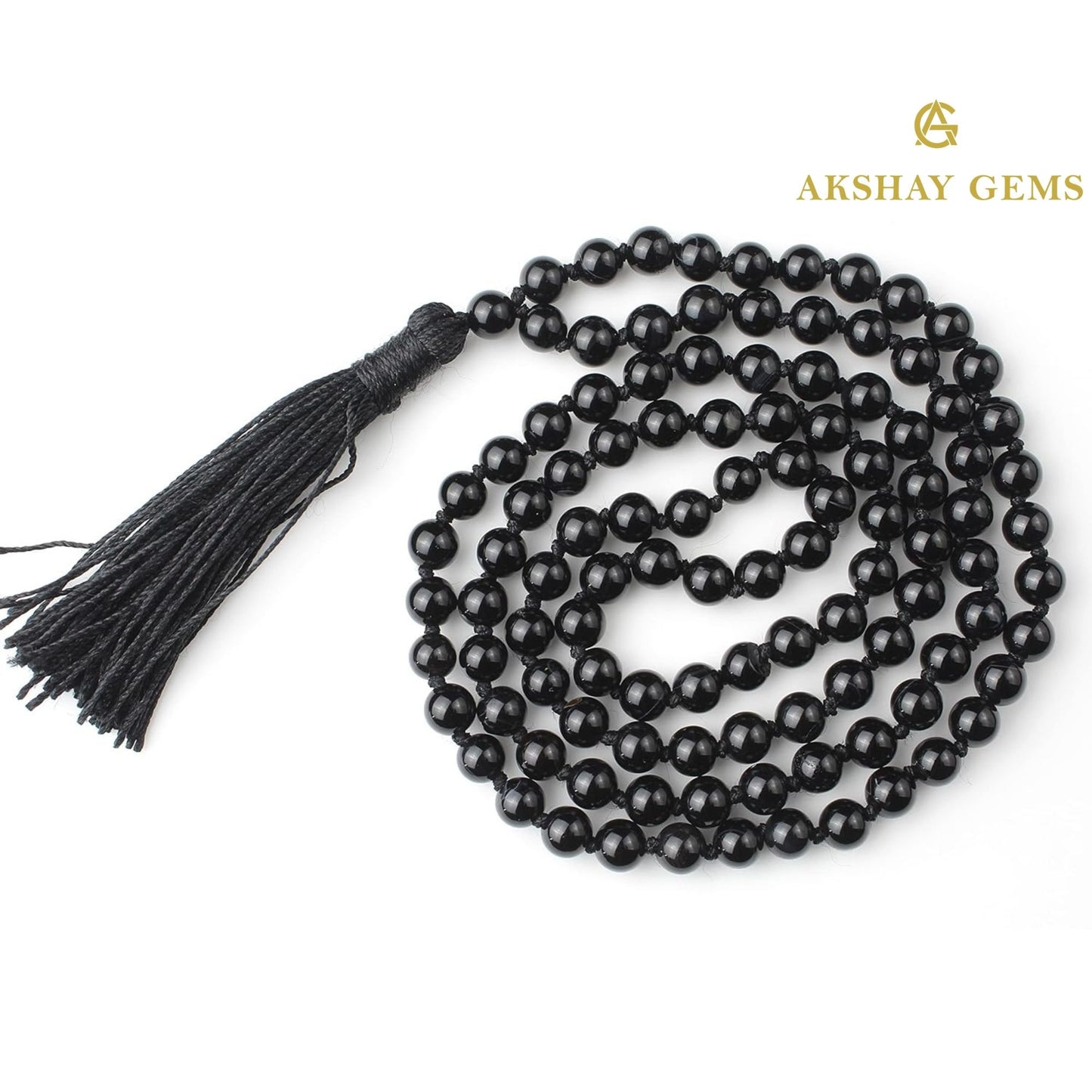 Black Obsidian Mala Necklace Knotted 108 Mala Beads, 108 Prayer Beads, Buddhist Meditation Mala