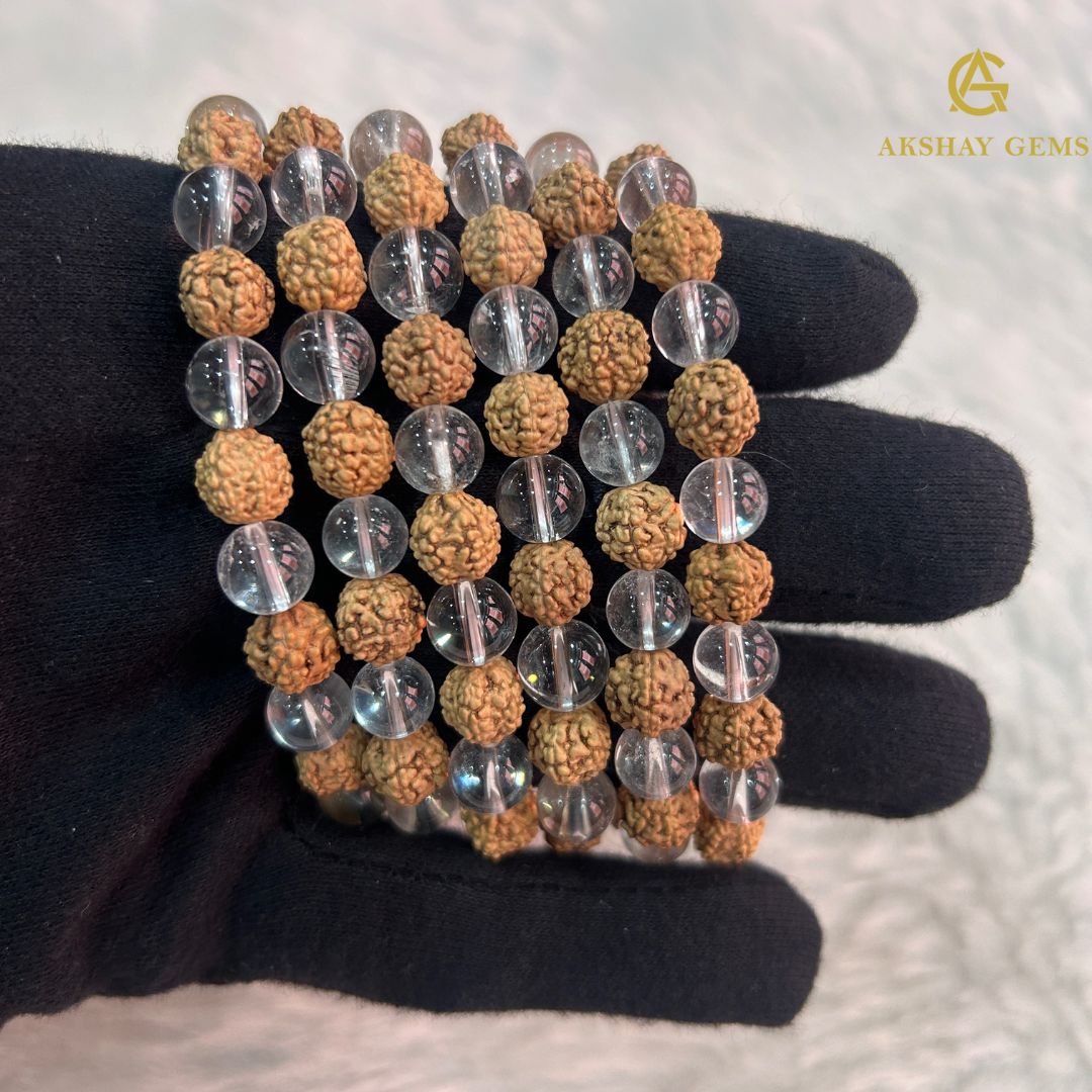 Natural Clear Quartz + Rudraksh Bracelet