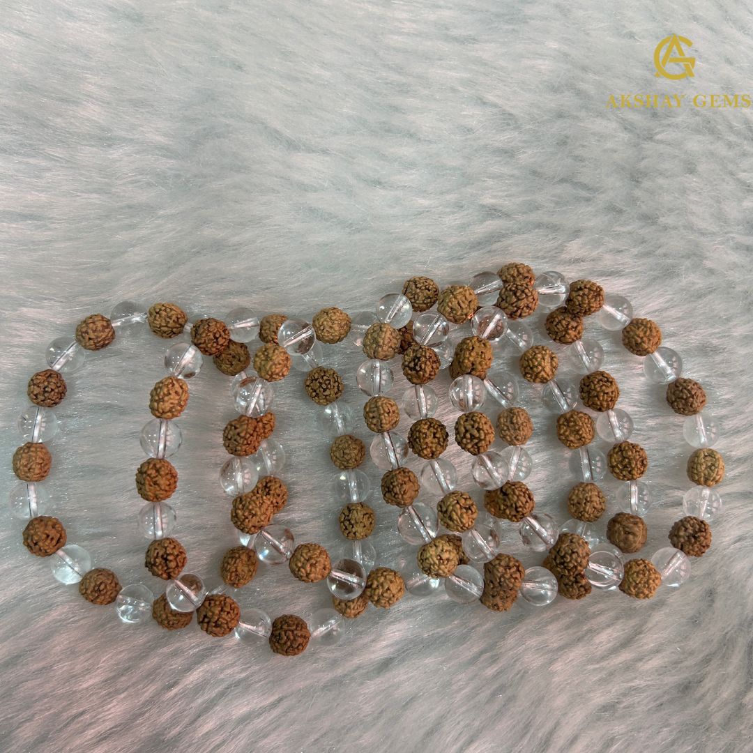 Natural Clear Quartz + Rudraksh Bracelet