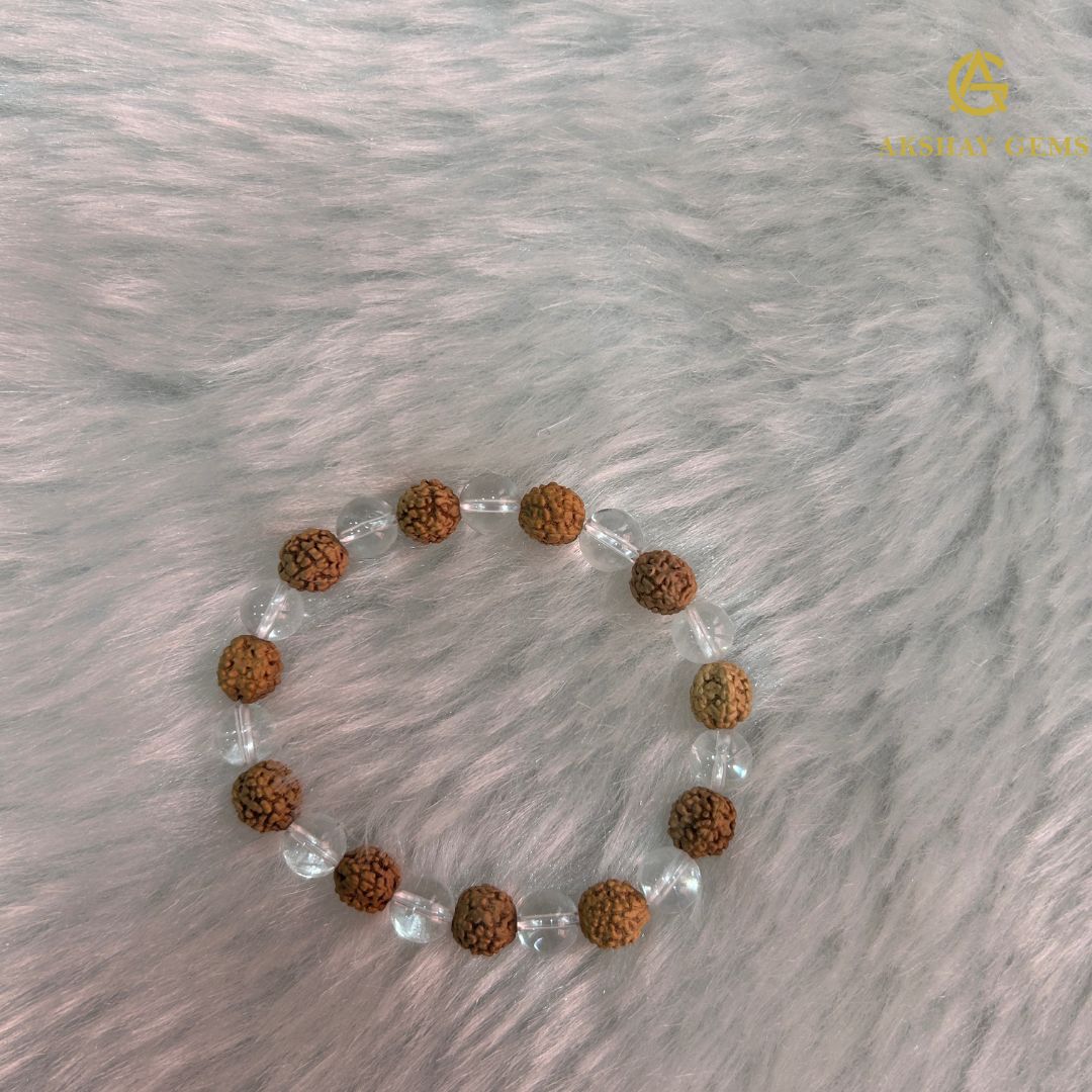 Natural Clear Quartz + Rudraksh Bracelet