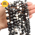 गैलरी व्यूअर में छवि लोड करें, प्राकृतिक ज़ेबरा जैस्पर गोल मोती हीलिंग रत्न ढीले मोती