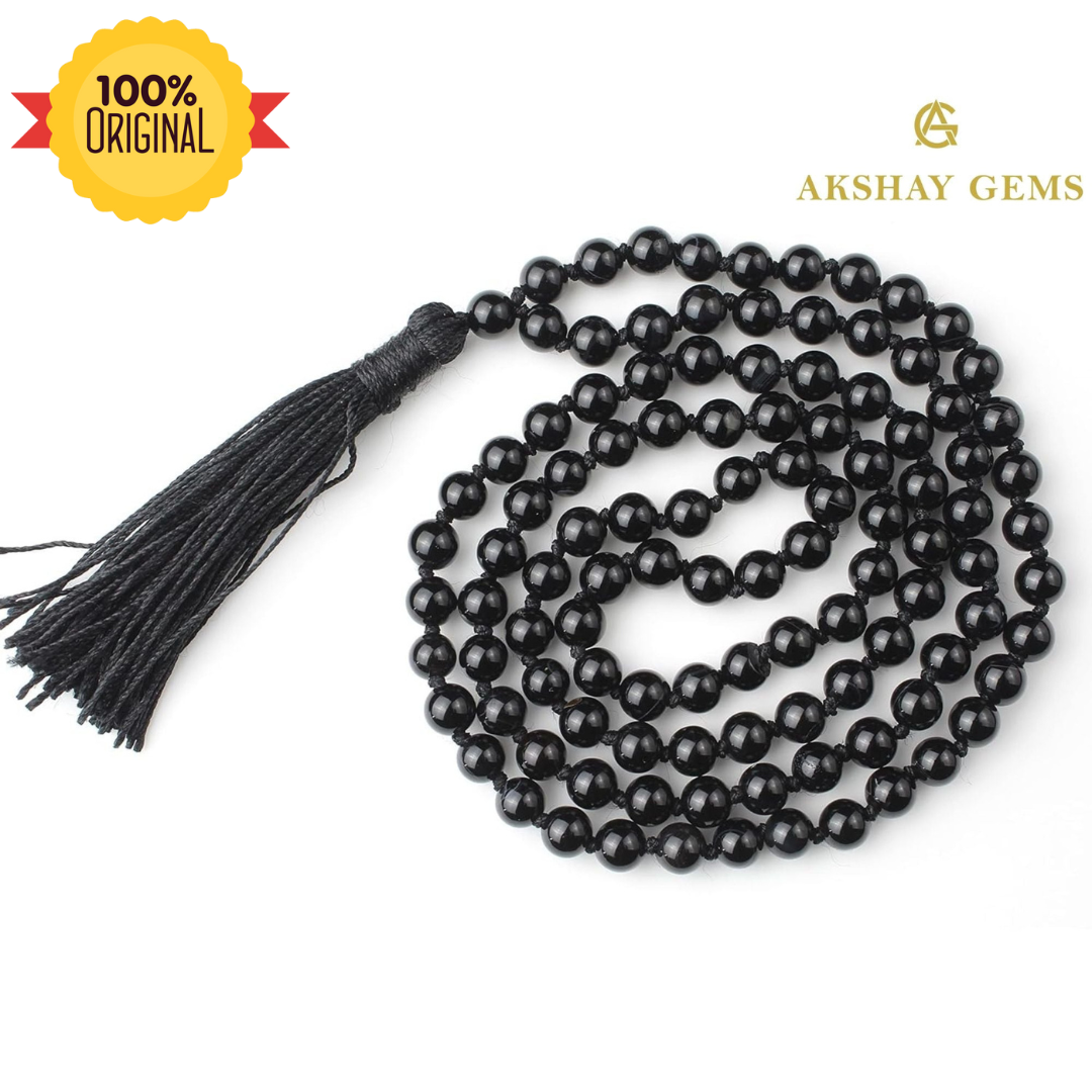 Black Obsidian Mala Necklace Knotted 108 Mala Beads, 108 Prayer Beads, Buddhist Meditation Mala