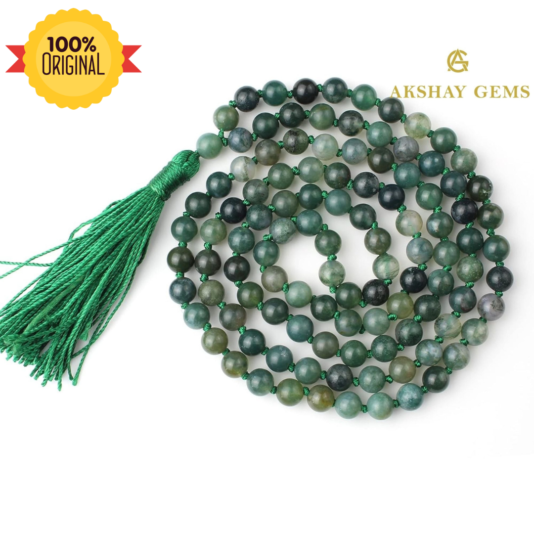 Moss Agate Mala Necklace 108 Mala Beads, 108 Prayer Beads, Buddhist Meditation Mala