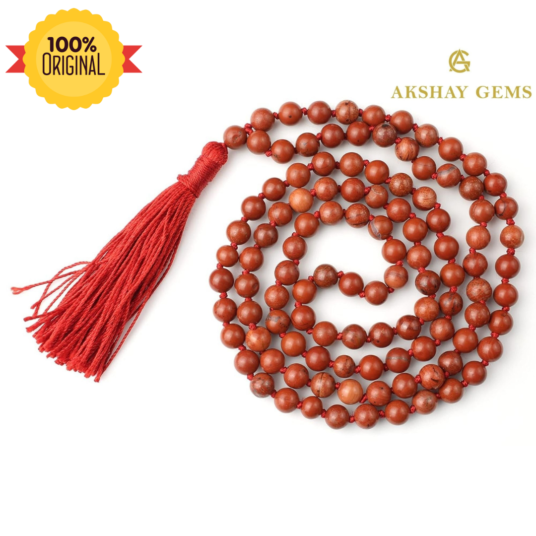 Red Jasper Mala Necklace 108 Mala Beads, 108 Prayer Beads, Buddhist Meditation Mala