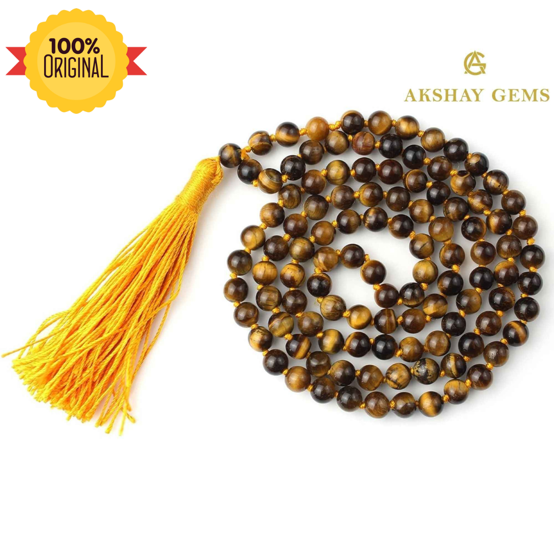 Tiger Eye Mala Necklace 108 Mala Beads, 108 Prayer Beads, Buddhist Meditation Mala