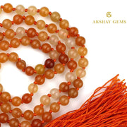 Carnelian Mala Necklace Knotted 108 Mala Beads, 108 Prayer Beads, Buddhist Meditation Mala - Akshay Gems
