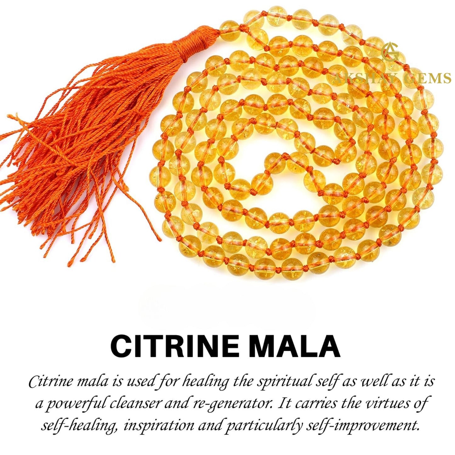 Citrine Dyed Mala Necklace 108 Mala Beads, 108 Prayer Beads, Buddhist Meditation Mala