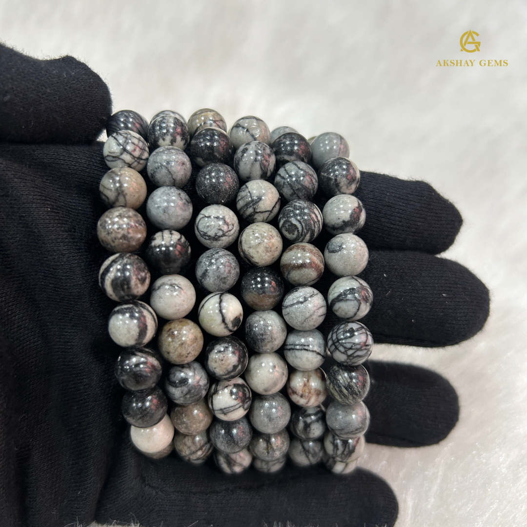 Natural Black Web Jasper Bracelet