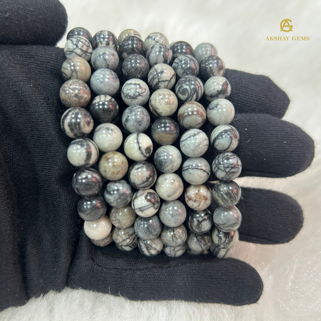 Natural Black Web Jasper Bracelet