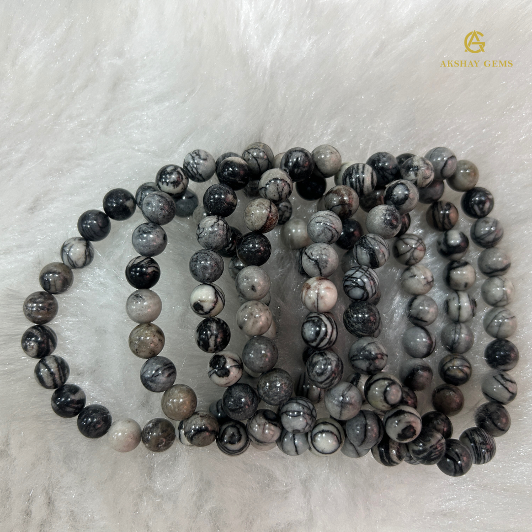 Natural Black Web Jasper Bracelet