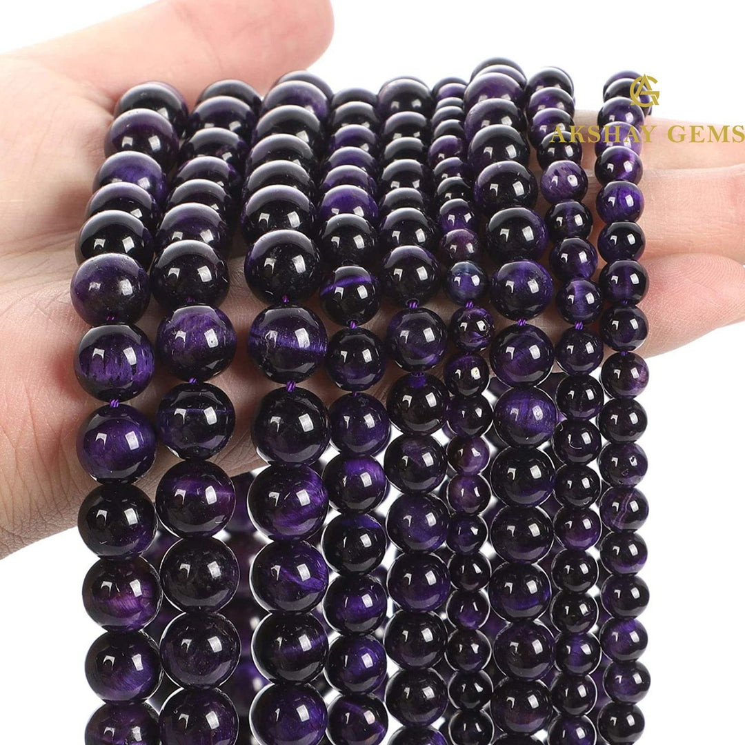 Purple Tiger Eye Round Beads Healing Gemstone Loose Beads