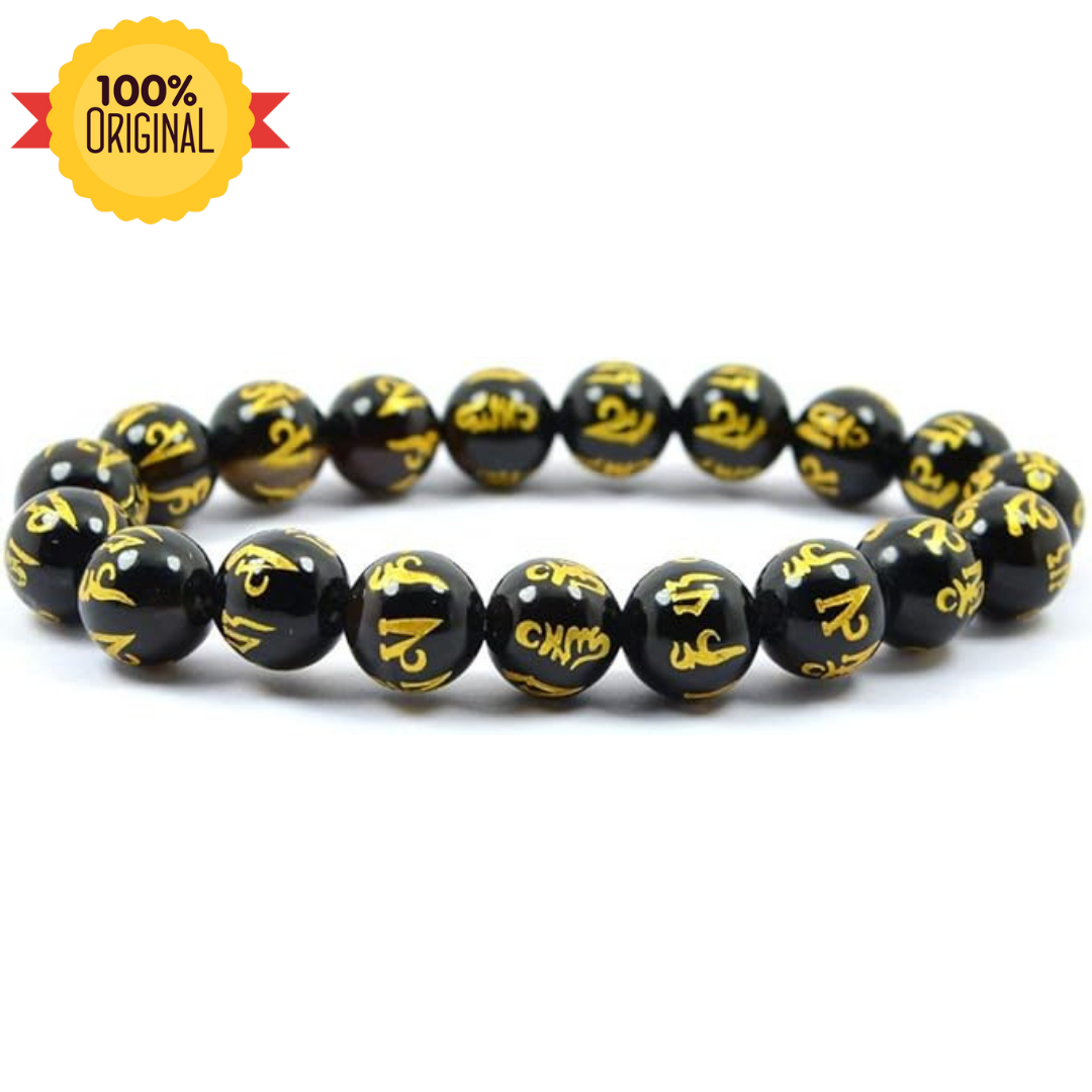 NATURAL OM MANI PADME HUM BLACK ONYX BRACELET