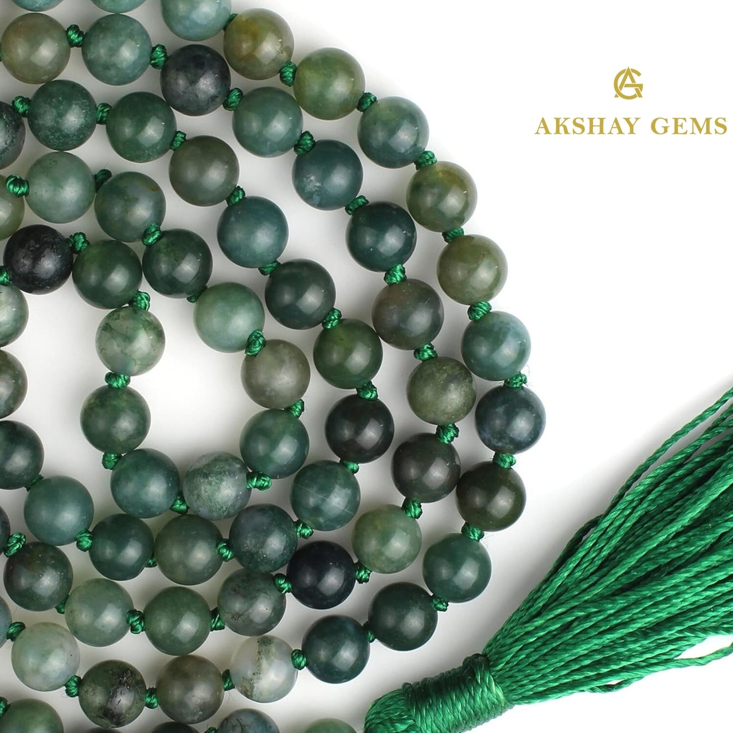 Moss Agate Mala Necklace 108 Mala Beads, 108 Prayer Beads, Buddhist Meditation Mala