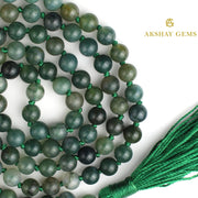 Moss Agate Mala Necklace 108 Mala Beads, 108 Prayer Beads, Buddhist Meditation Mala - Akshay Gems