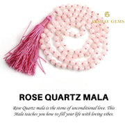 Rose Quartz Mala Necklace 108 Mala Beads, 108 Prayer Beads, Buddhist Meditation Mala - Akshay Gems