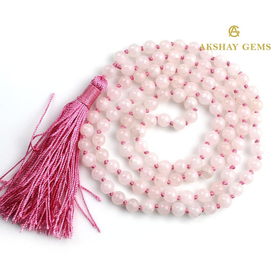 Rose Quartz Mala Necklace 108 Mala Beads, 108 Prayer Beads, Buddhist Meditation Mala