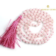 Rose Quartz Mala Necklace 108 Mala Beads, 108 Prayer Beads, Buddhist Meditation Mala - Akshay Gems