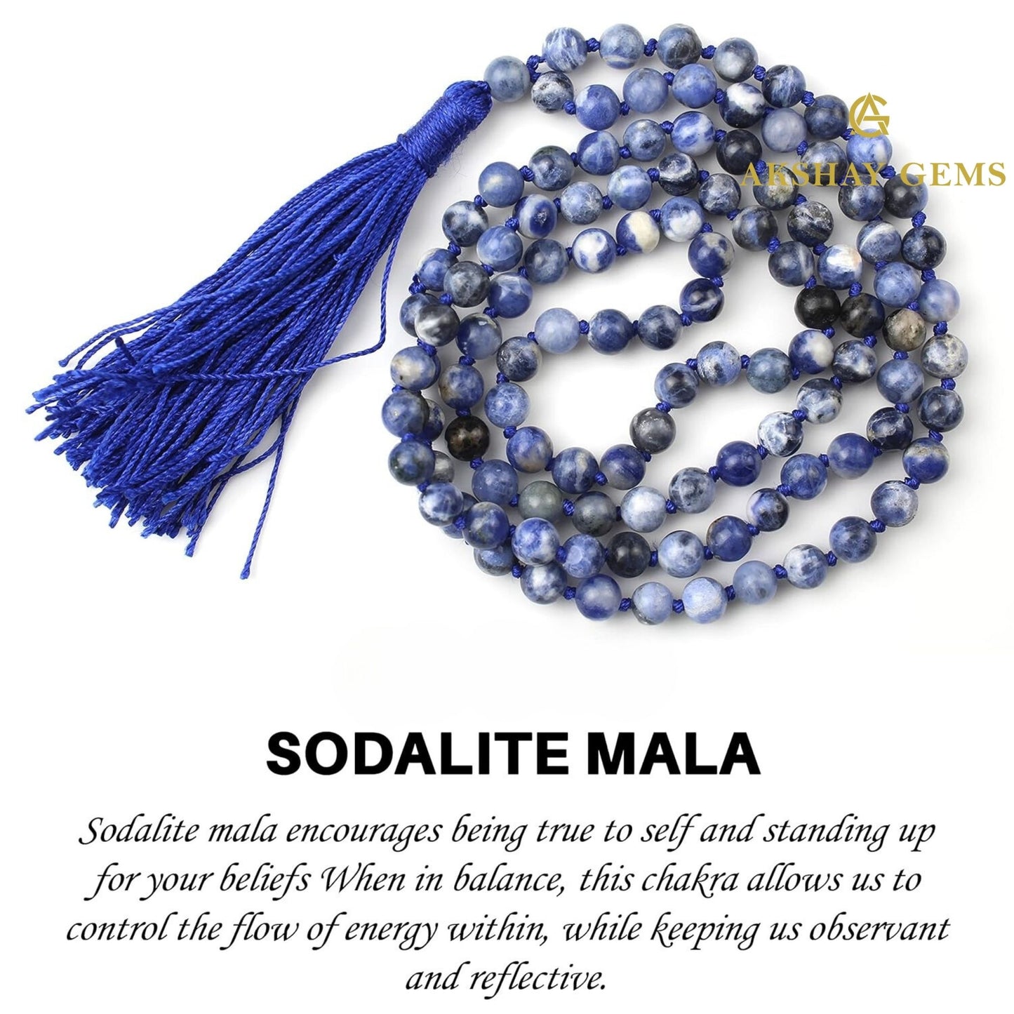 Sodalite Mala Necklace 108 Mala Beads, 108 Prayer Beads, Buddhist Meditation Mala