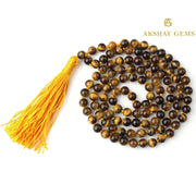 Tiger Eye Mala Necklace 108 Mala Beads, 108 Prayer Beads, Buddhist Meditation Mala - Akshay Gems