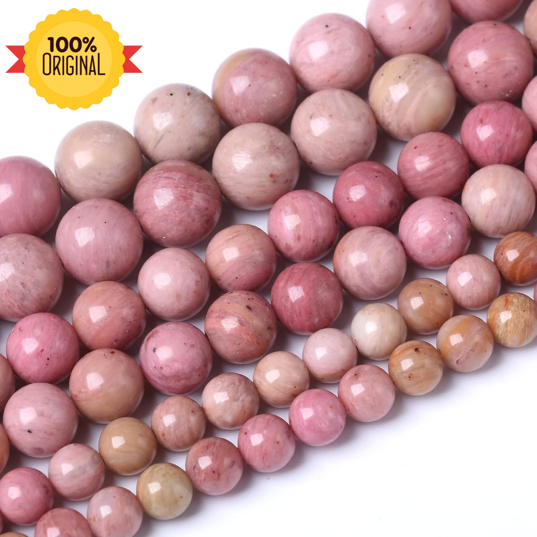 गुलाबी रोडोनाइट गोल मोतियों की माला