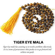 Tiger Eye Mala Necklace 108 Mala Beads, 108 Prayer Beads, Buddhist Meditation Mala - Akshay Gems