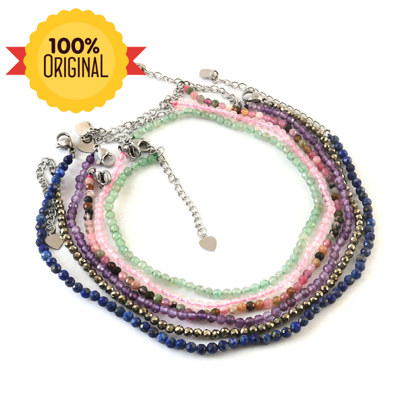 Set of 6 Natural Small Beads Stone (Anklet) – 3 mm Faceted Crystal Beads (9”)