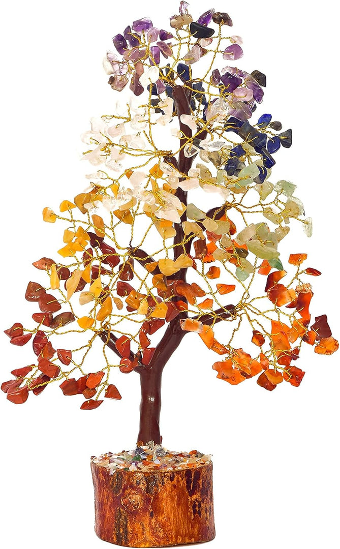 7 Chakra Crystal Tree with 300 Chips – Natural Healing Gemstone Bonsai - Akshay Gems