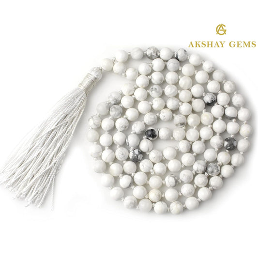 White Howlite Mala Necklace 108 Mala Beads, 108 Prayer Beads, Buddhist Meditation Mala