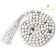 White Howlite Mala Necklace 108 Mala Beads, 108 Prayer Beads, Buddhist Meditation Mala - Akshay Gems