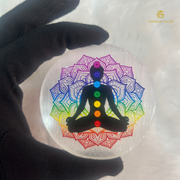 Selenite Coaster with 3D 7chakra Symbol - Akshay Gems