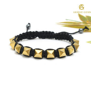 Golden Pyrite Pyramid (Coated Hematite) Braided Bracelet - Akshay Gems