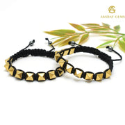 Golden Pyrite Pyramid (Coated Hematite) Braided Bracelet - Akshay Gems