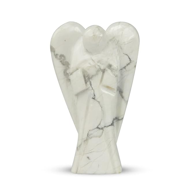 2 Inch Howlite Angel Carving – Natural White Howlite Crystal Angel for Healing & Decor