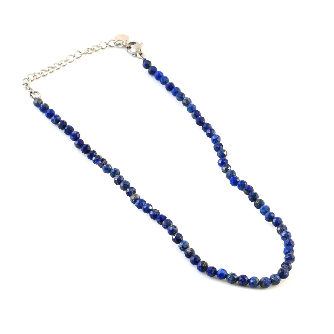 Set of 6 Natural Small Beads Stone Anklet – 3mm Faceted Crystal Beads (9”)