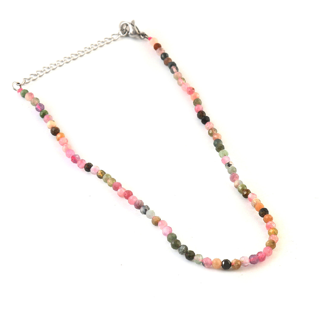 Set of 6 Natural Small Beads Stone Anklet – 3mm Faceted Crystal Beads (9”)