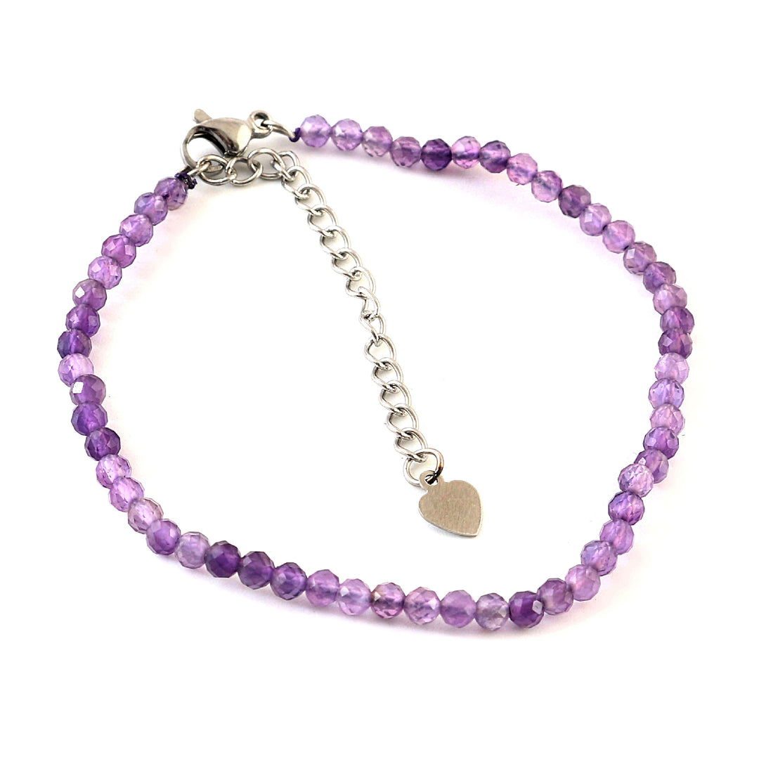 Set of 6 Natural Small Beads Stone Bracelets – 3mm Faceted Crystal Beads (Amethyst, Rose Quartz, Pyrite, Lapis, Green Aventurine & Multi Tourmaline)