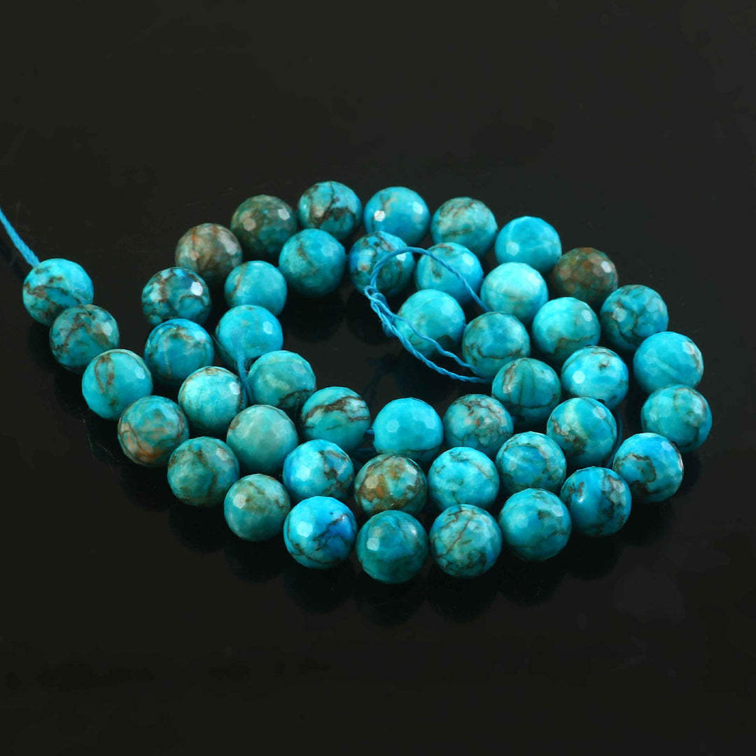 8mm Faceted South African Turquoise Beads String – Blue Green Round Gemstone for Jewellery Making (Wholesale)