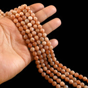 8mm Faceted Sunstone Beads String – Natural Peach Orange Gemstone Round Beads for Jewellery Making (Wholesale)