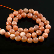 8mm Faceted Sunstone Beads String – Natural Peach Orange Gemstone Round Beads for Jewellery Making (Wholesale)
