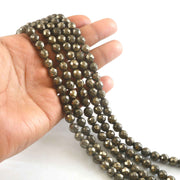 8mm Faceted Pyrite Beads String – Natural Metallic Pyrite Round Beads for Jewellery Making (Wholesale)