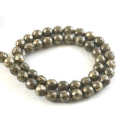 8mm Faceted Pyrite Beads String – Natural Metallic Pyrite Round Beads for Jewellery Making (Wholesale)