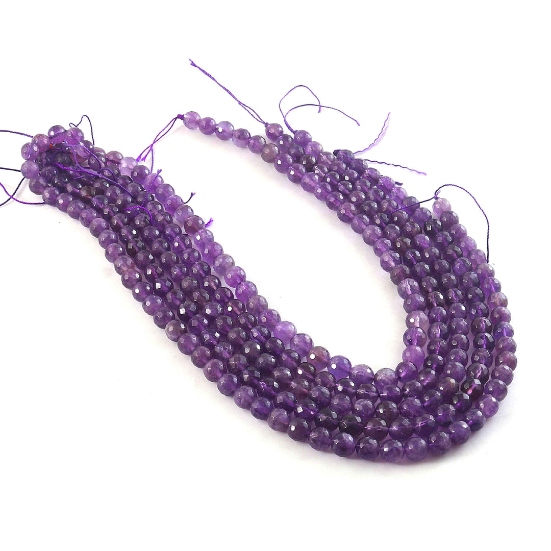 8mm Faceted Amethyst Beads String – Natural Purple Amethyst Round Beads for Jewellery Making (Wholesale)