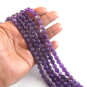 8mm Faceted Amethyst Beads String – Natural Purple Amethyst Round Beads for Jewellery Making (Wholesale)