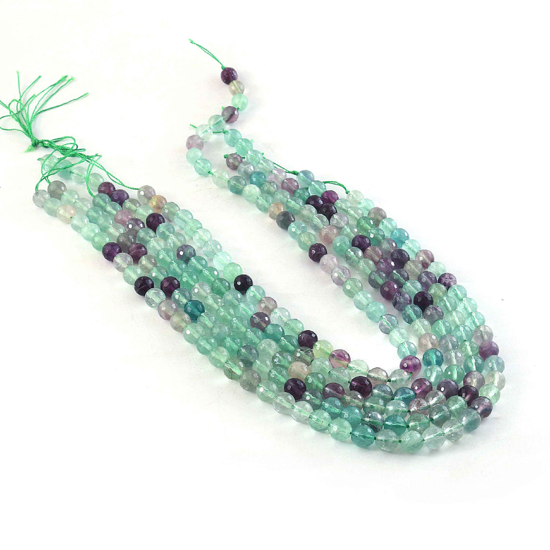 8mm Faceted Multi Fluorite Beads String – Natural Green Purple Fluorite Round Beads for Jewellery Making (Wholesale)