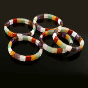 Natural 7 Chakra Pyramid Bracelet – Multi Gemstone Faceted Pyramid Beads Stretch Bracelet for Healing & Balance (Wholesale)